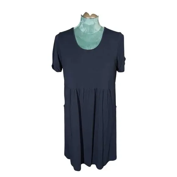J Jill Women's Scoop-Neck Stretch Cuffed Sleeve Knit Tee Dress Navy Blue Size MP - Picture 2 of 10